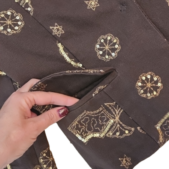 Sugar Lips blazer jacket. Brown and gold. Size L - Picture 3 of 4